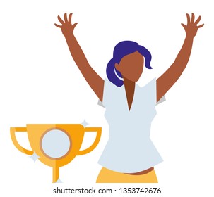 elegant businesswoman black celebrating with trophy