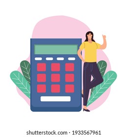 elegant businesswoman with calculator math