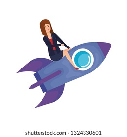 elegant businesswoman flying in rocket