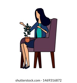 elegant businesswoman with houseplant in the sofa