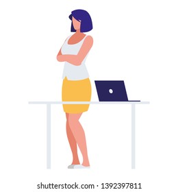 elegant businesswoman with laptop in desk