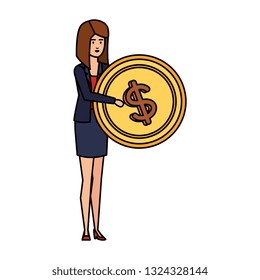 elegant businesswoman lifting coin money