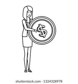 elegant businesswoman lifting coin money