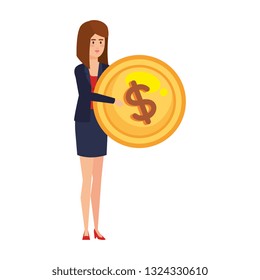 elegant businesswoman lifting coin money