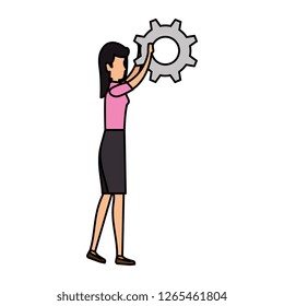 elegant businesswoman lifting gear