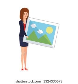 elegant businesswoman lifting picture file