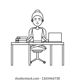 elegant businesswoman with lotus pose in office