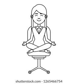 elegant businesswoman with lotus pose in office chair