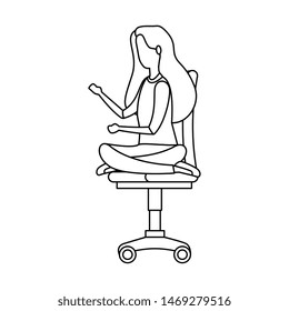 elegant businesswoman with lotus position in office chair