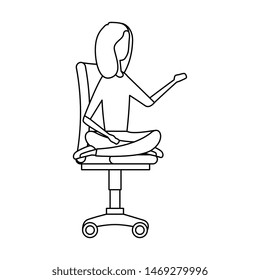 elegant businesswoman with lotus position in office chair