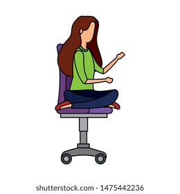 elegant businesswoman with lotus position in office chair