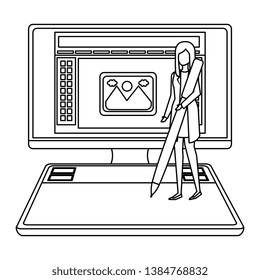 elegant businesswoman with pen in desktop