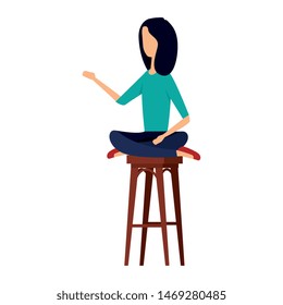 elegant businesswoman seated in bench with lotus position