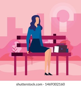 elegant businesswoman seated in the park chair