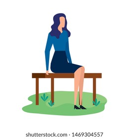elegant businesswoman seated in the park chair