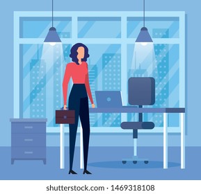 elegant businesswoman worker with portfolio in the office