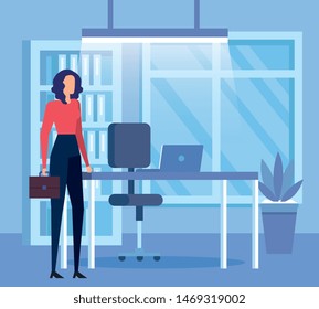 elegant businesswoman worker with portfolio in the office