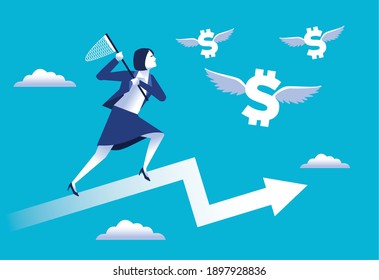 elegant businesswoman worker running with net in arrow vector illustration design