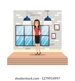 elegant businesswoman in workplace corridor