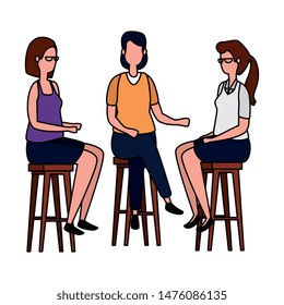 elegant businesswomen seated in benchs