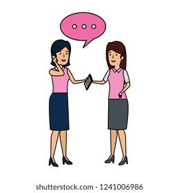 elegant businesswomen with speech bubbles