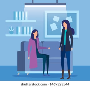 elegant businesswomen workers in livingroom