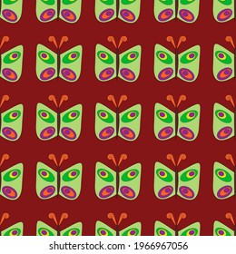 Elegant butterflies on a bright red background pattern. Liberty style. Summer seamless background for fashion prints. Vintage print. Seamless vector texture. Spring butterflies