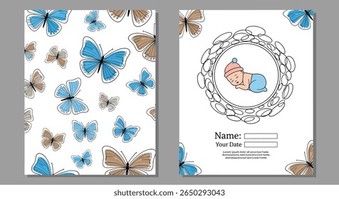 Elegant Butterfly and Abstract Wreath Card Design Set For Personalized Invitations and Greetings