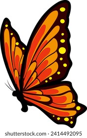 Elegant butterfly with colorful wings and antennae, on a white background. Flying moth. Design of greeting cards, posters, patches, prints on clothes, emblems. Exotic insect. Spring Summer.