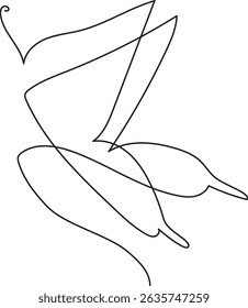 Elegant Butterfly or Flying Bird Continuous Line Art Vector Illustration – Minimalist One-Line Drawing for Nature, Tattoo, Logo, and Modern Decor Concepts