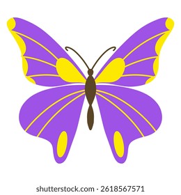 Elegant butterfly illustration, hand drawn purple butterfly for cards, designs, postcards, icons, etc