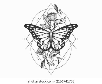 Elegant butterfly illustration sketch, mystical symbol