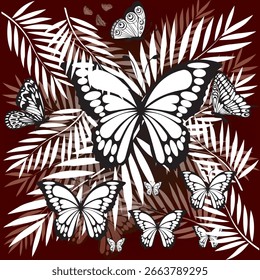 Elegant Butterfly and Jungle Leaves Vector