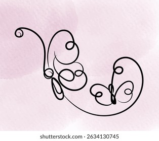 Elegant butterfly line art design on a soft pink watercolor background, perfect for invitations or branding.
