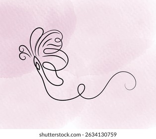 Elegant butterfly line art illustration on a soft pink watercolor background. Minimalist and modern design.