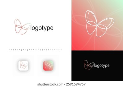 Elegant butterfly logo with delicate, flowing lines symbolizing transformation, beauty, and freedom. Ideal for wellness, beauty, fashion, holistic health, and luxury branding. Vector logotype. 