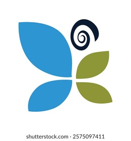 Elegant butterfly logo design with blue and green petals and spiral accent for branding