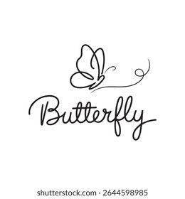 Design elegante logotipo borboleta mostrando tipografia graciosa e um ícone de borboleta estilizado transportando transformação e beleza
