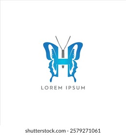 Elegant butterfly logo featuring a bold letter H combined with human face silhouettes in a modern blue gradient Ideal for beauty wellness therapy personal branding.