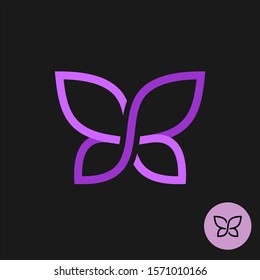 Elegant butterfly logo on a dark background. One wide line style butterfly symbol.