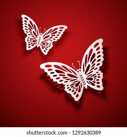 Elegant butterfly paper cut decorations in 3d illustration