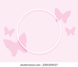 elegant butterfly round frame pink background vector  
