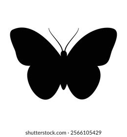 Elegant Butterfly Silhouette EPS: Symmetrical black butterfly with a graceful wing pattern. Perfect for logos, icons, and decorations. Download this versatile, high-quality EPS now!