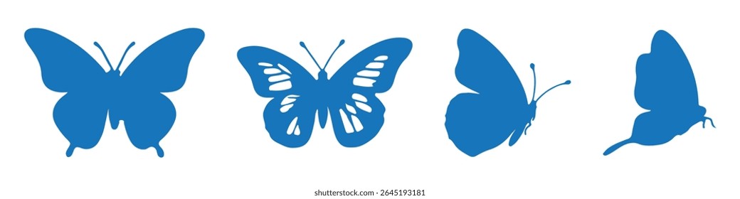 Elegante conjunto de silhuetas borboleta - Coleção de borboleta vetor preto contornos em várias postes voadoras e descansando.