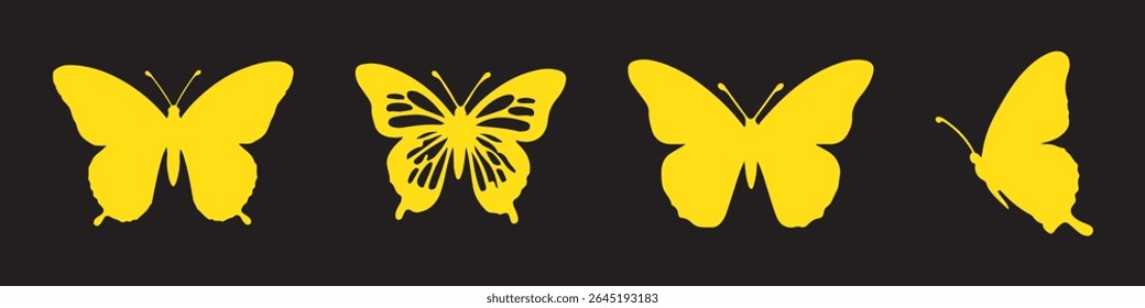 Elegant Butterfly Silhouette Set – Collection of Black Vector Butterfly Outlines in Various Flying and Resting Poses.