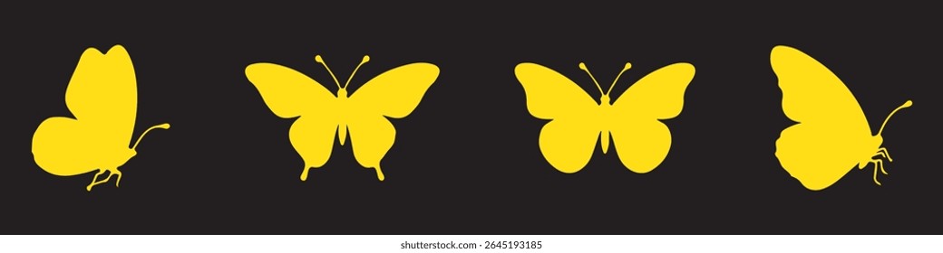 Elegante conjunto de silhuetas borboleta - Coleção de borboleta vetor preto contornos em várias postes voadoras e descansando.