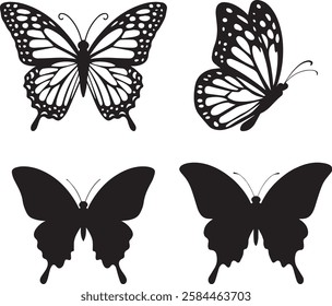 Elegant Butterfly Silhouette Vector Set with Unique Designs