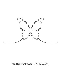 Elegante ilustração vetorial borboleta criada com uma única linha contínua. Estética minimalista, perfeita para logotipos modernos, arte de parede, tatuagens ou designs de marca orgânicos.