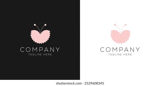 Elegante diseño de logotipo inspirado en mariposas. Este logotipo presenta un delicado icono de mariposa minimalista, que simboliza la transformación, el crecimiento y la belleza. El diseño de la mariposa rosa suave.