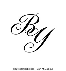 Elegant BY Monogram Logo in Black Script – Luxury Calligraphy Initial Design on White Background